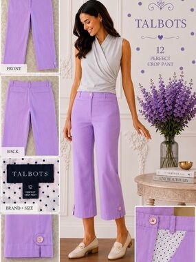Talbots Perfect Crop Pants Size 12 Lavender Cropped Ankle Button Pants